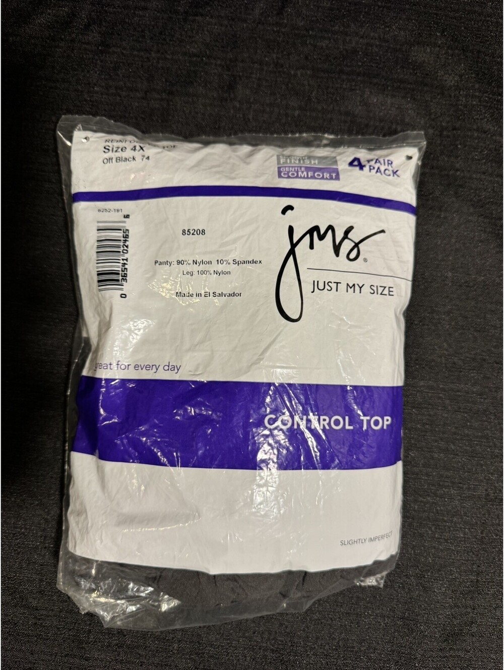 JMS Just My Size 4X Off Black Control Top Pantyhose 4 Pair Reinforced Toe NIP